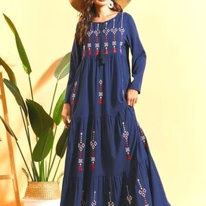 BNSQ Navy Embroidered Maxi Dress 2XL